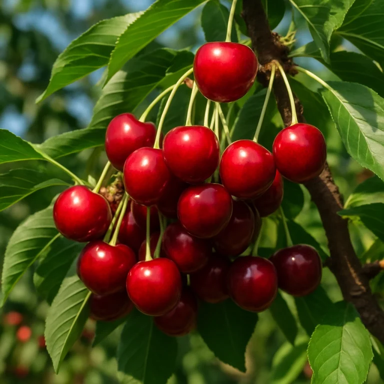 Cireșe coapte într-un pom, gata de cules la Cherry Romania